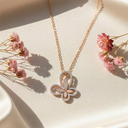 White Rose Gold Butterfly Pavé Diamond Pendant