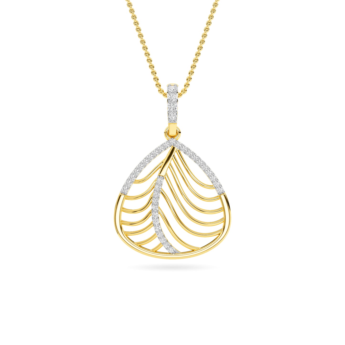 Yellow Gold Feather Leaf Diamond Pendant
