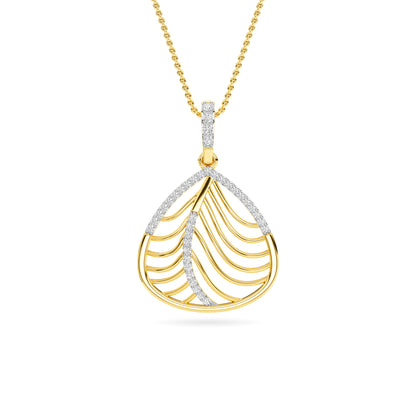 Yellow Gold Feather Leaf Diamond Pendant
