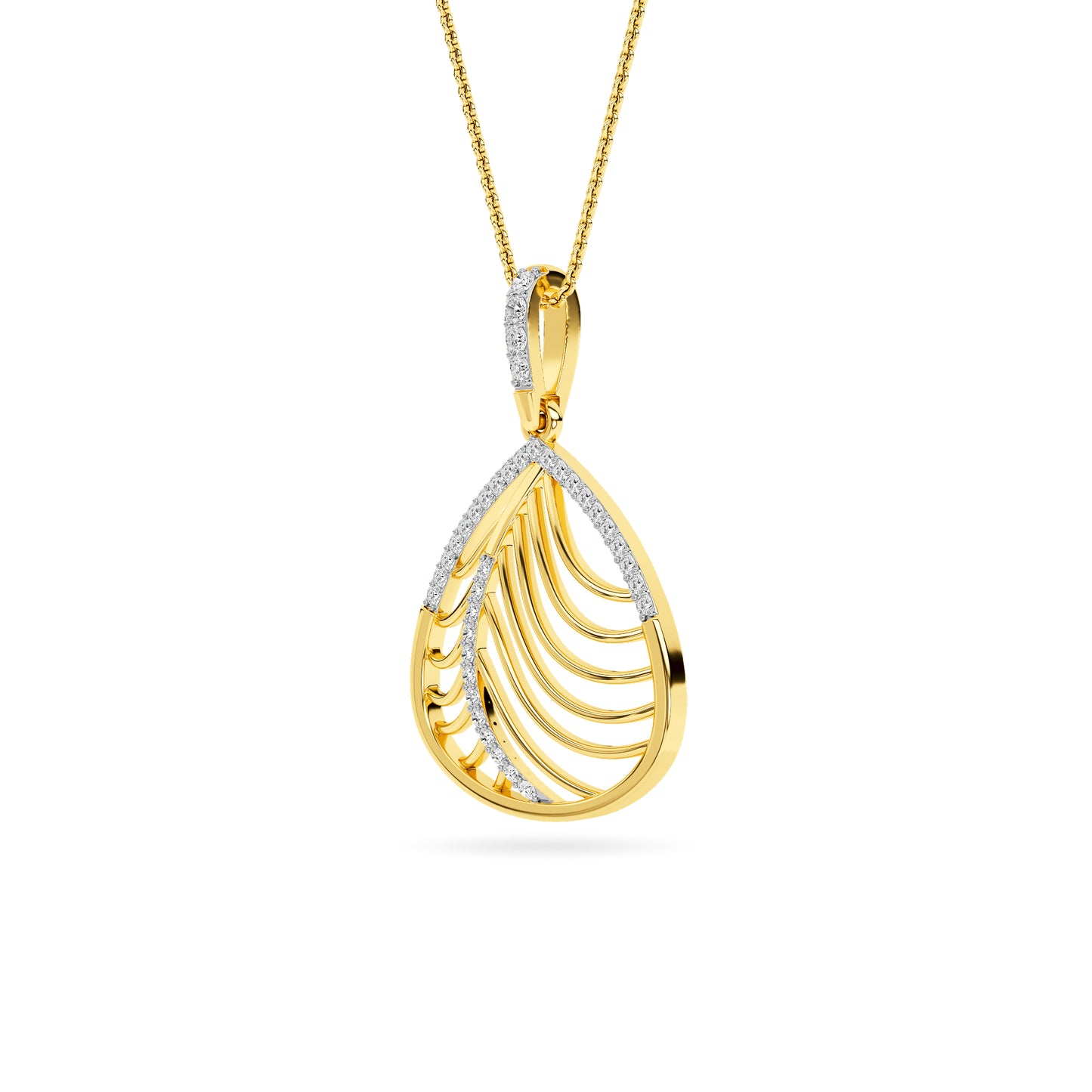 Yellow Gold Feather Leaf Diamond Pendant