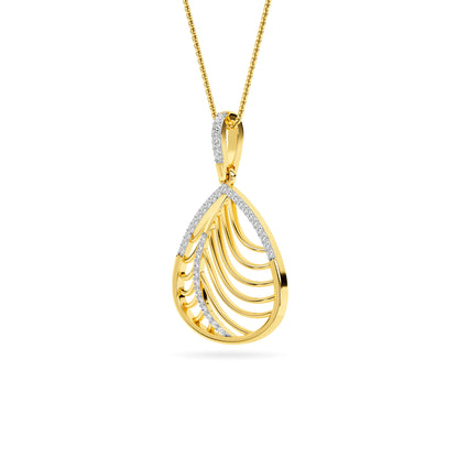 Yellow Gold Feather Leaf Diamond Pendant