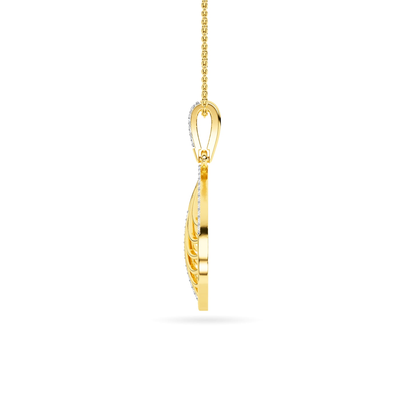 Yellow Gold Feather Leaf Diamond Pendant