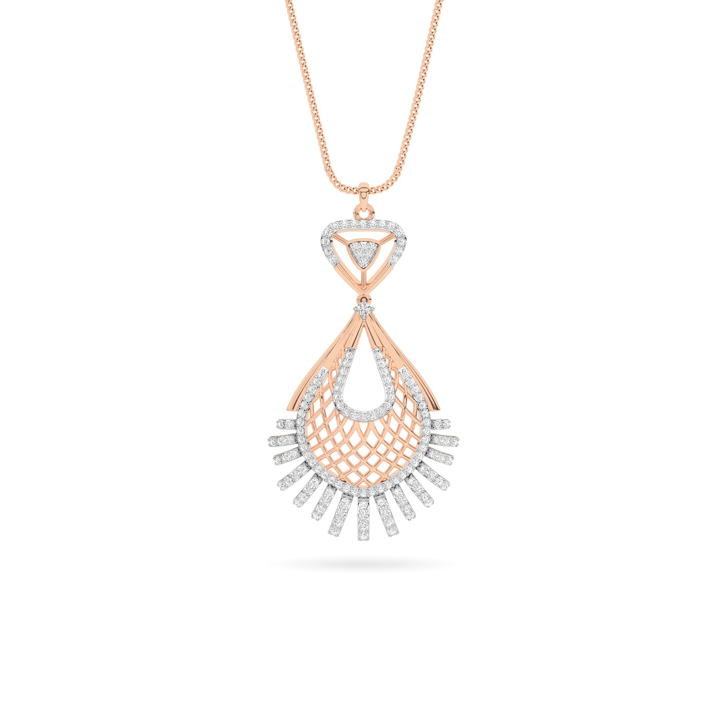 Rose Gold Peacock Diamond Feather Pendant