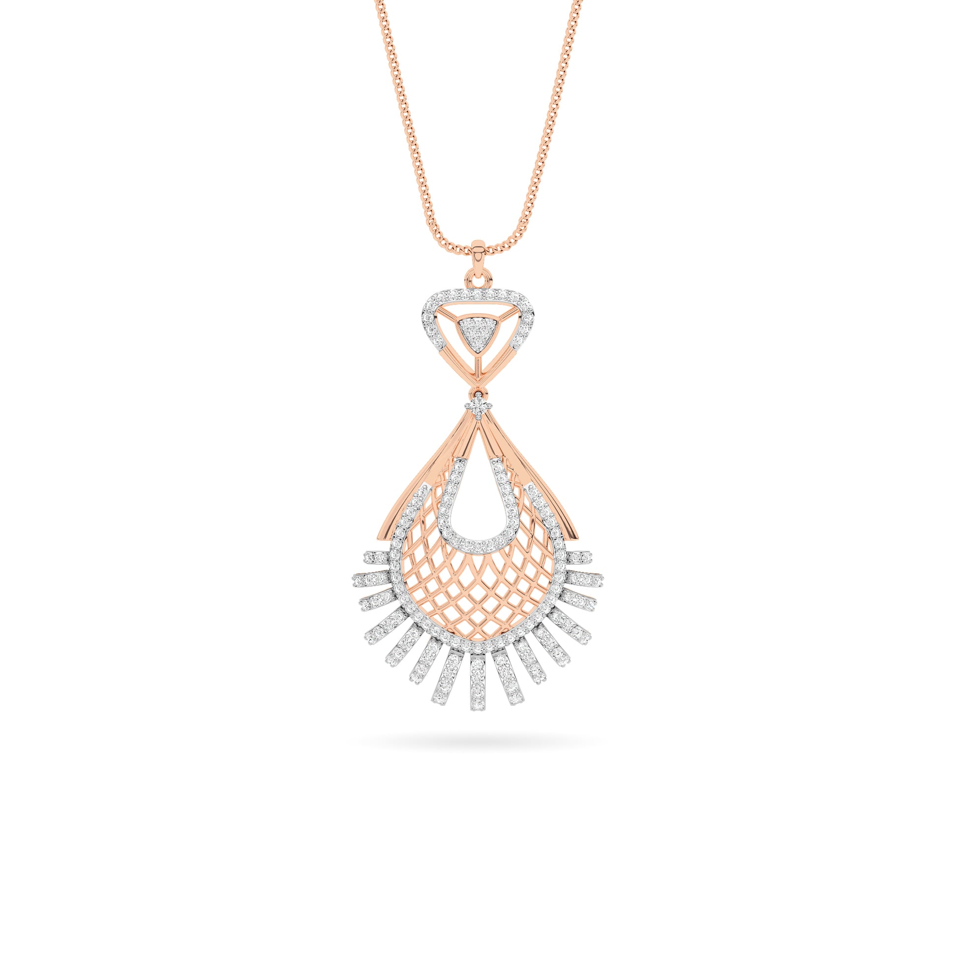 Rose Gold Peacock Diamond Feather Pendant