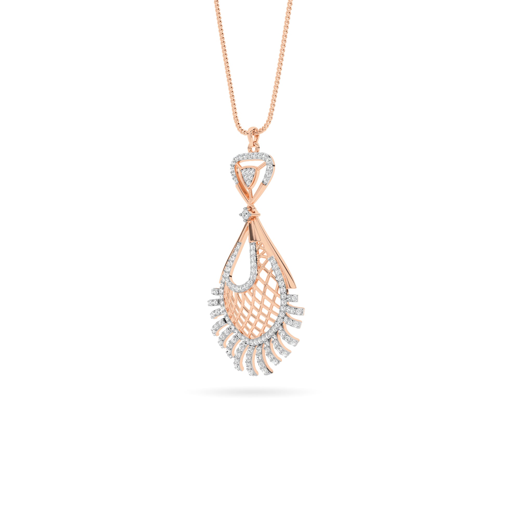Rose Gold Peacock Diamond Feather Pendant