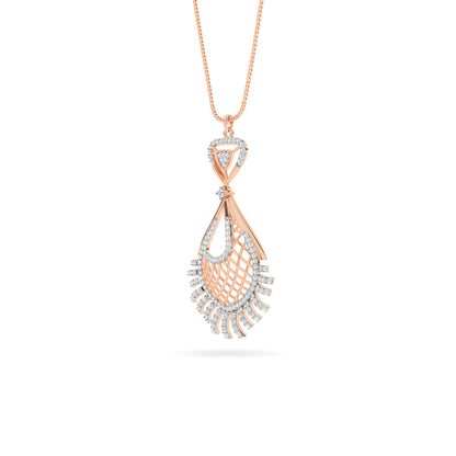 Rose Gold Peacock Diamond Feather Pendant