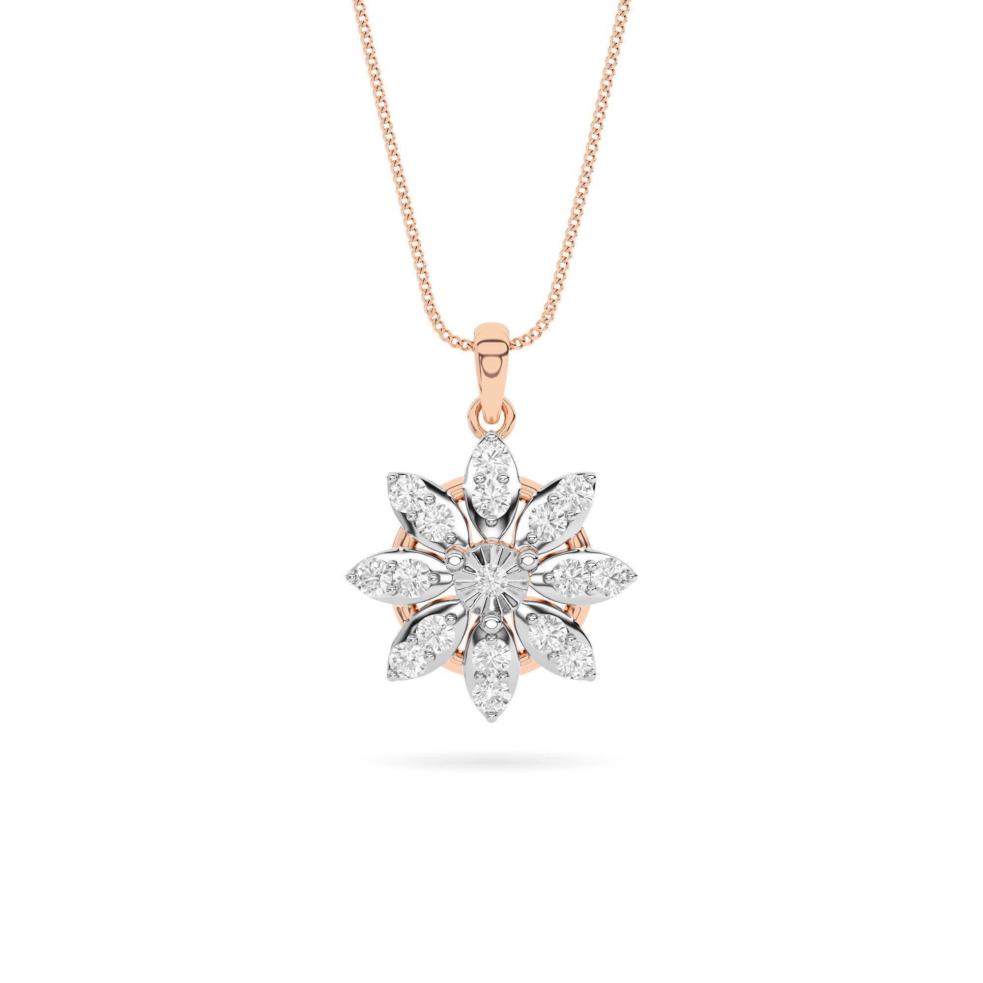 Rose Gold Star Diamond Floral Pendant