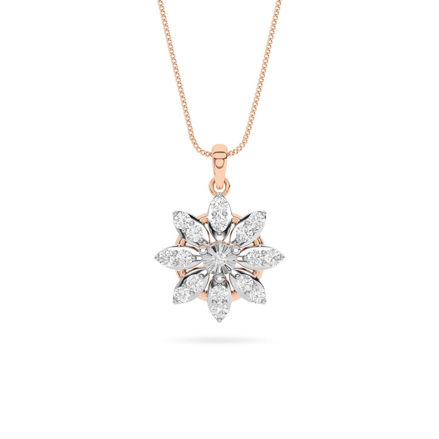Rose Gold Star Diamond Floral Pendant