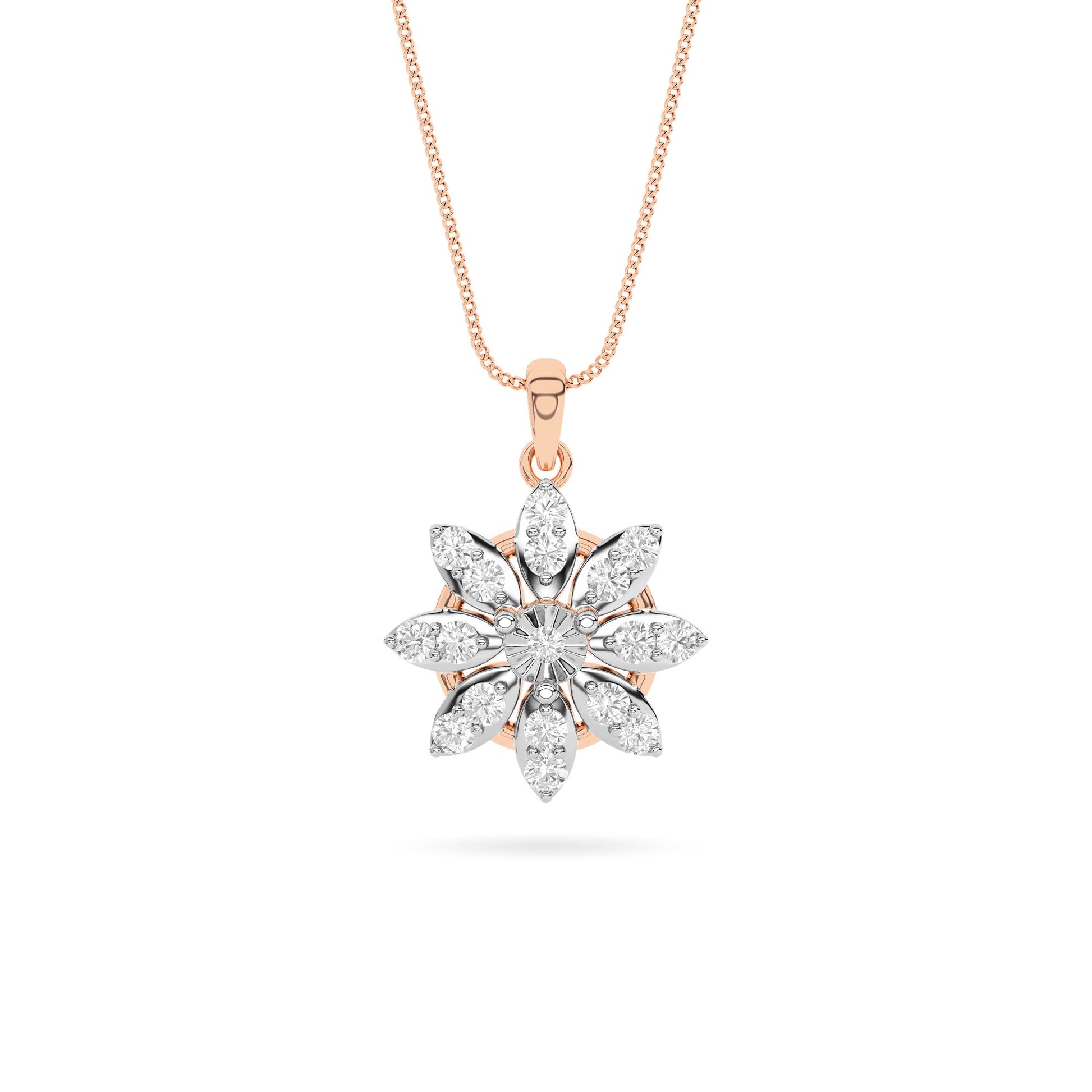 Rose Gold Star Diamond Floral Pendant
