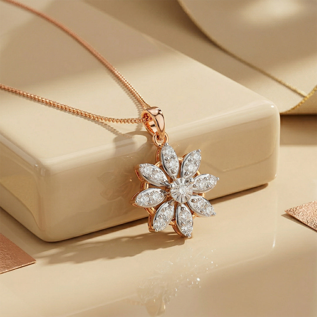 Rose Gold Star Diamond Floral Pendant