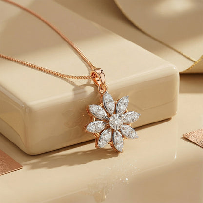 Rose Gold Star Diamond Floral Pendant
