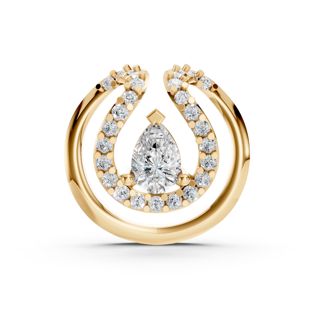 Yellow Gold Pear Solitaire Horseshoe Pendant