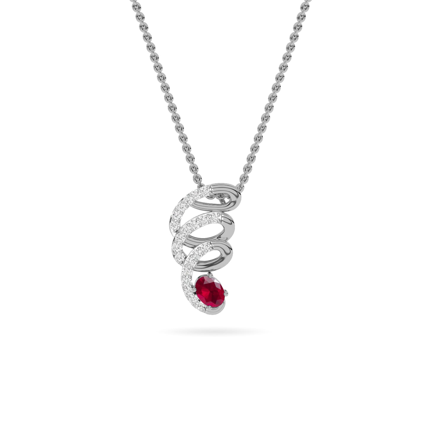 White Gold Ruby Scroll Diamond Pendant