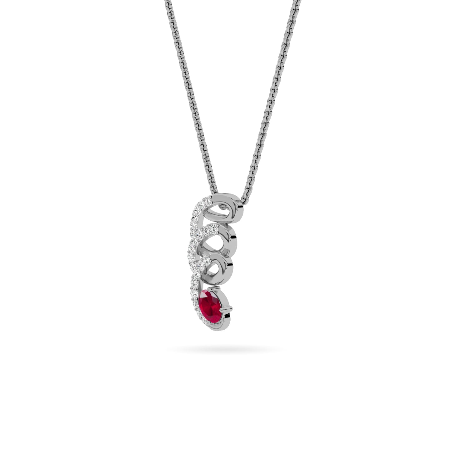 White Gold Ruby Scroll Diamond Pendant