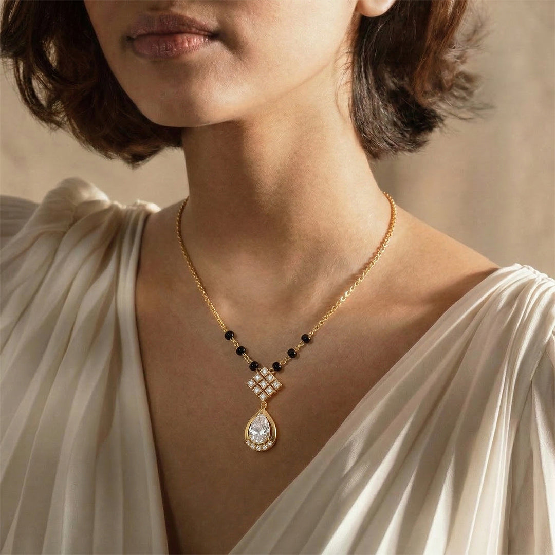 14K Gold Mangalsutra Diamond Pear Drop Pendant