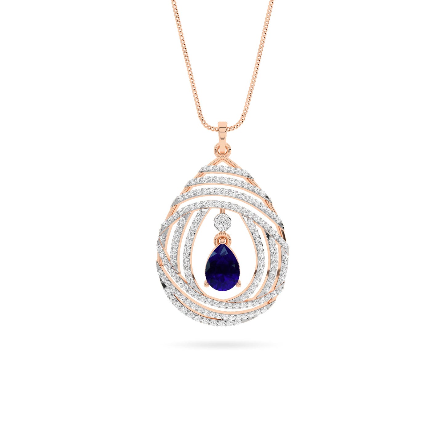 18K Rose Gold Diamond Sapphire Pendant