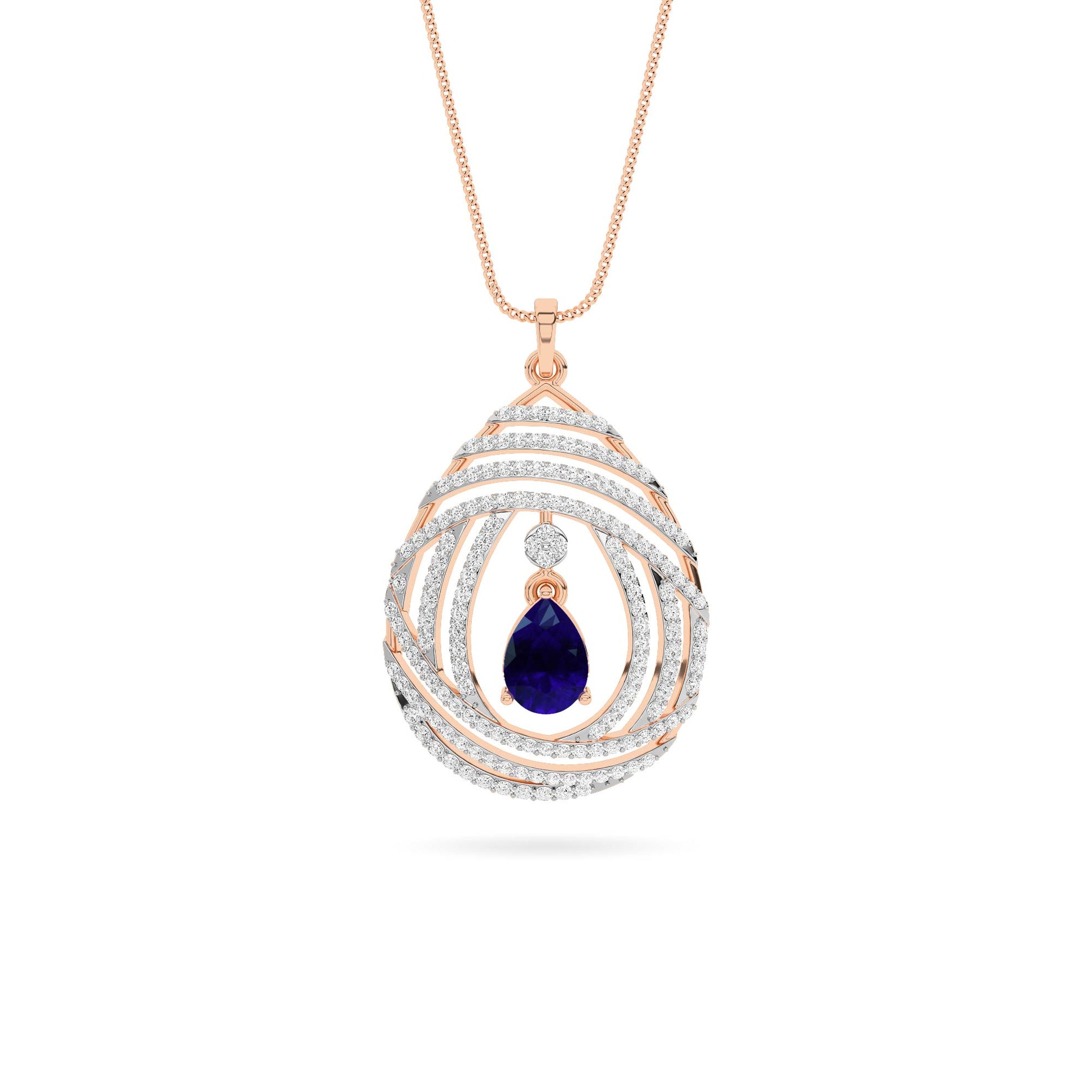 18K Rose Gold Diamond Sapphire Pendant