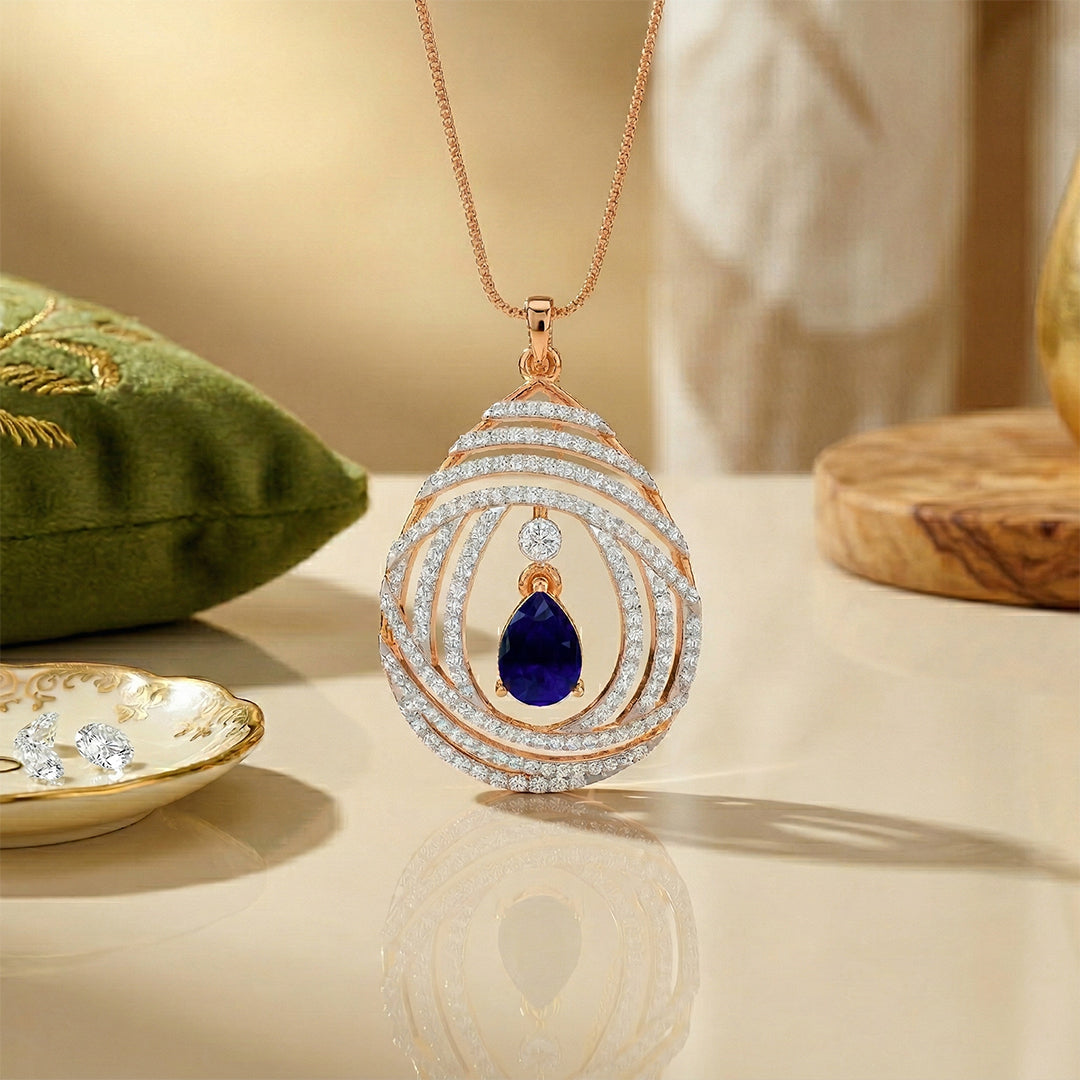 18K Rose Gold Diamond Sapphire Pendant
