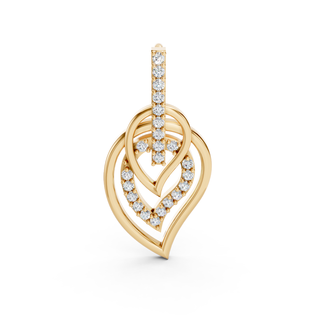 Yellow Gold Triple Leaf Diamond Drop Pendant