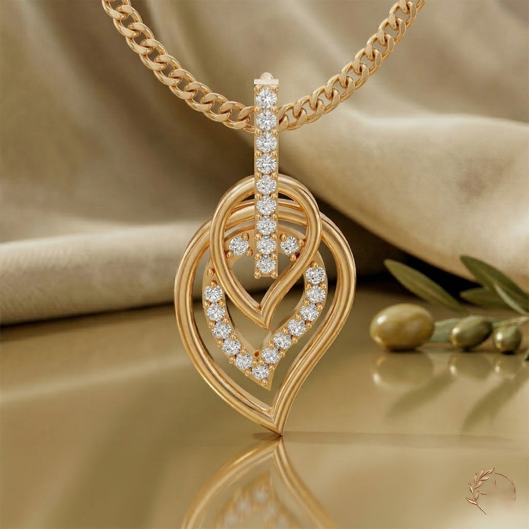 Yellow Gold Triple Leaf Diamond Drop Pendant