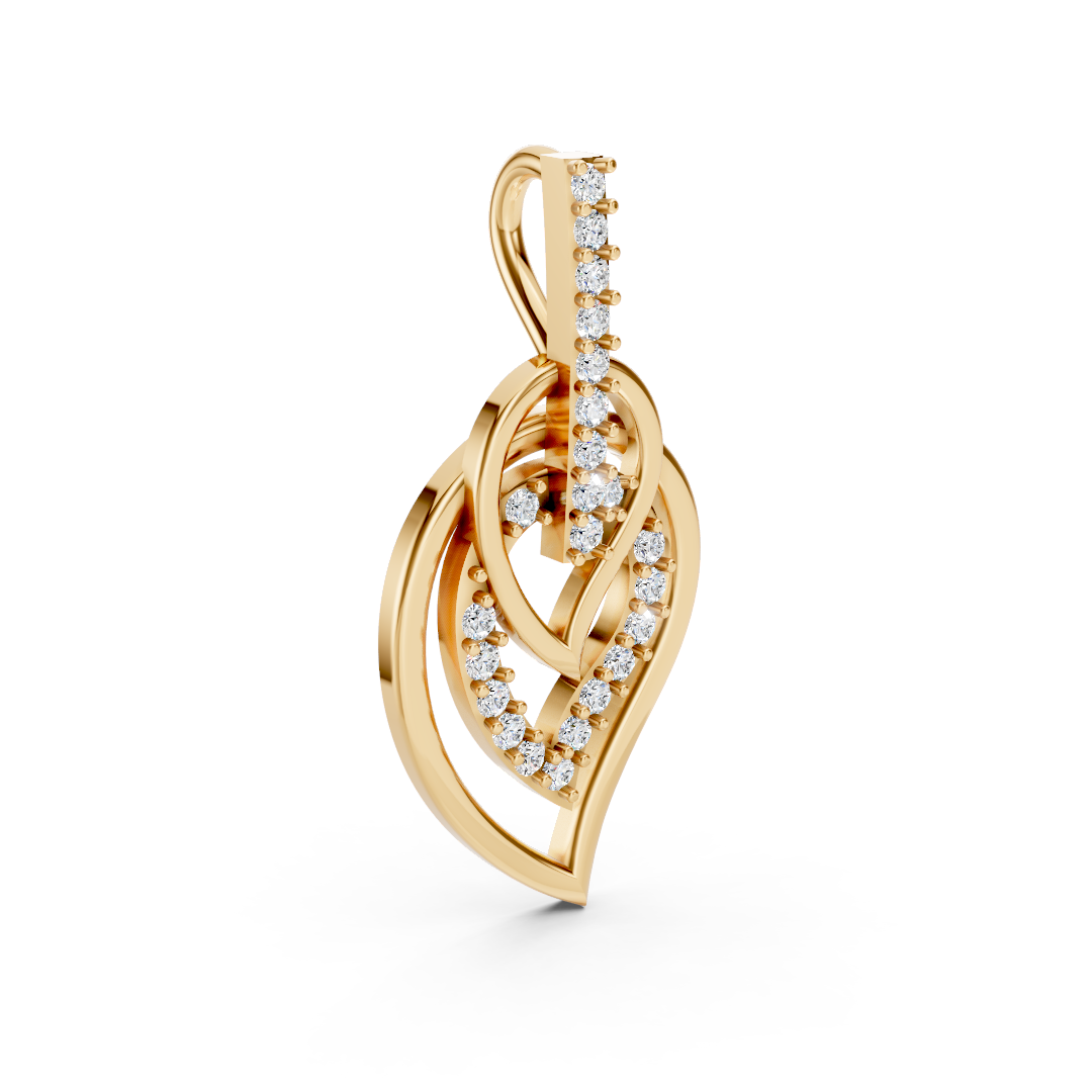 Yellow Gold Triple Leaf Diamond Drop Pendant