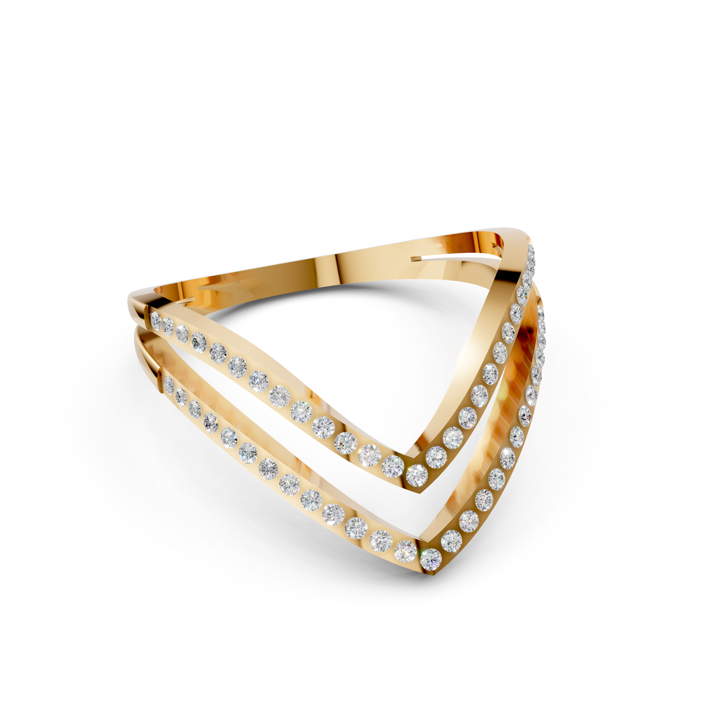 Yellow Gold Double V Diamond Ring