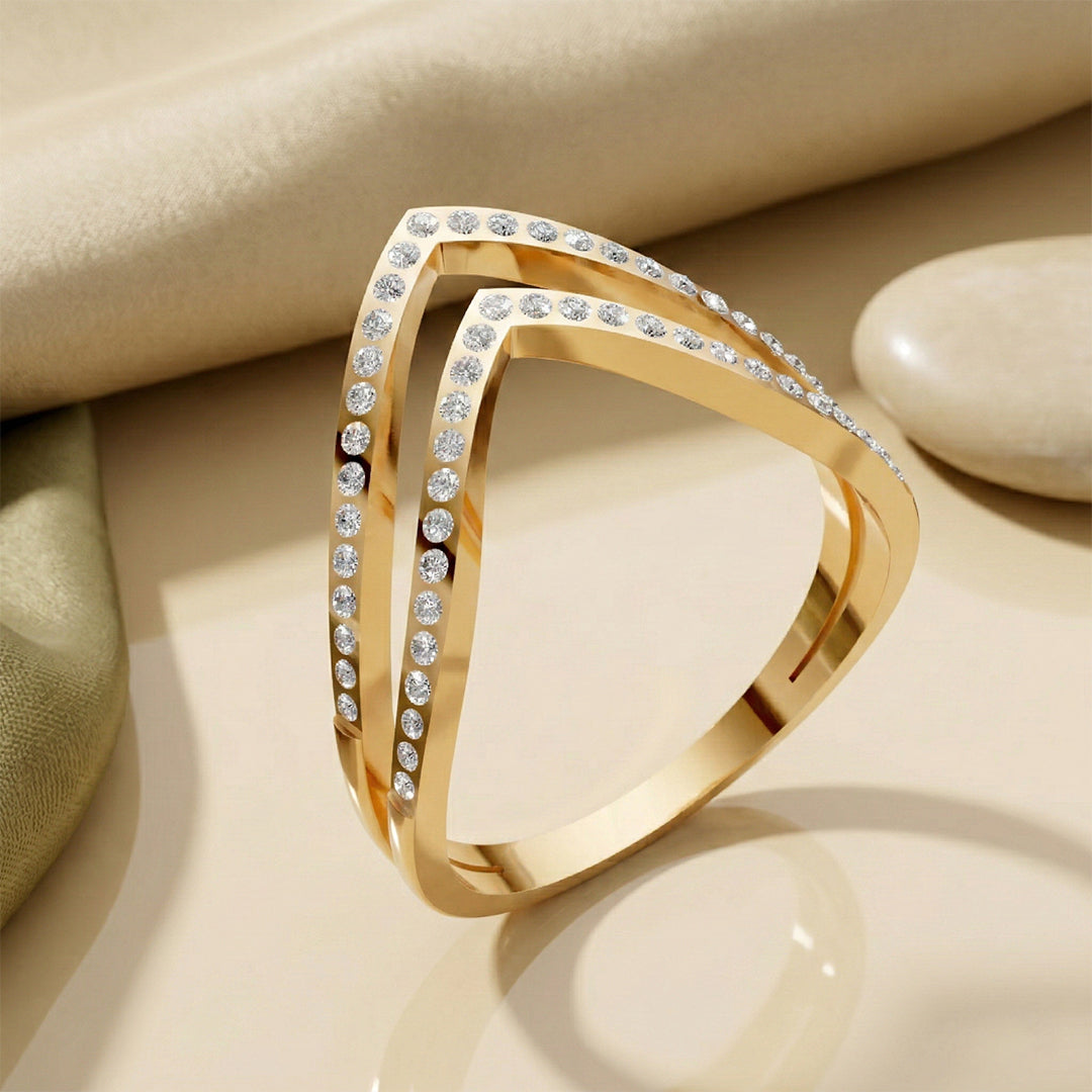 Yellow Gold Double V Diamond Ring