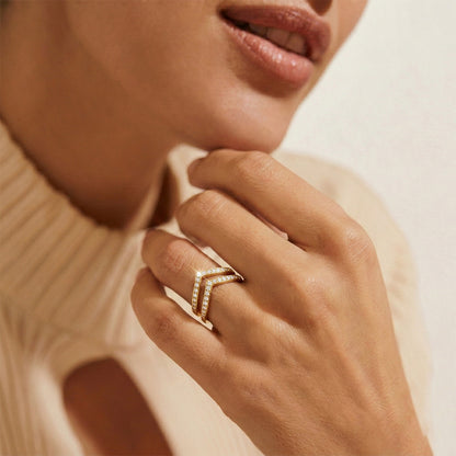 Yellow Gold Double V Diamond Ring