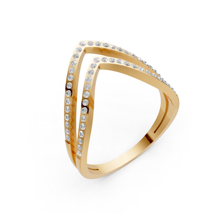 Yellow Gold Double V Diamond Ring