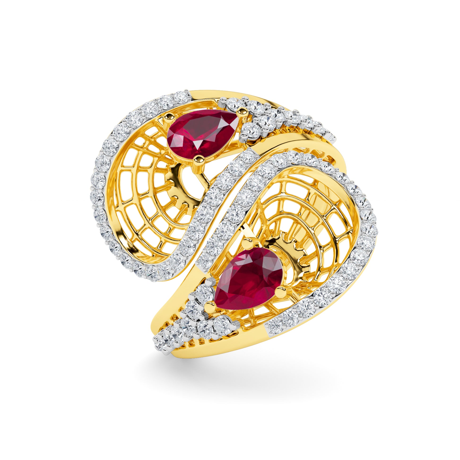 Yellow Gold Ruby Diamond Paisley Ring