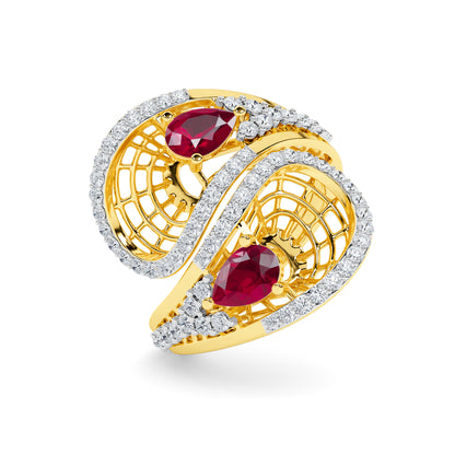 Yellow Gold Ruby Diamond Paisley Ring