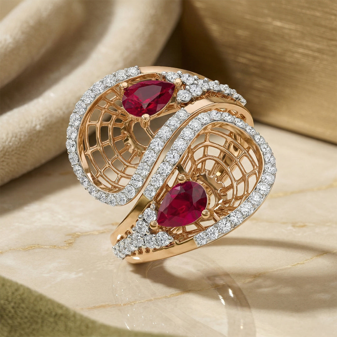 Yellow Gold Ruby Diamond Paisley Ring