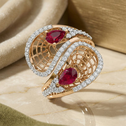 Yellow Gold Ruby Diamond Paisley Ring