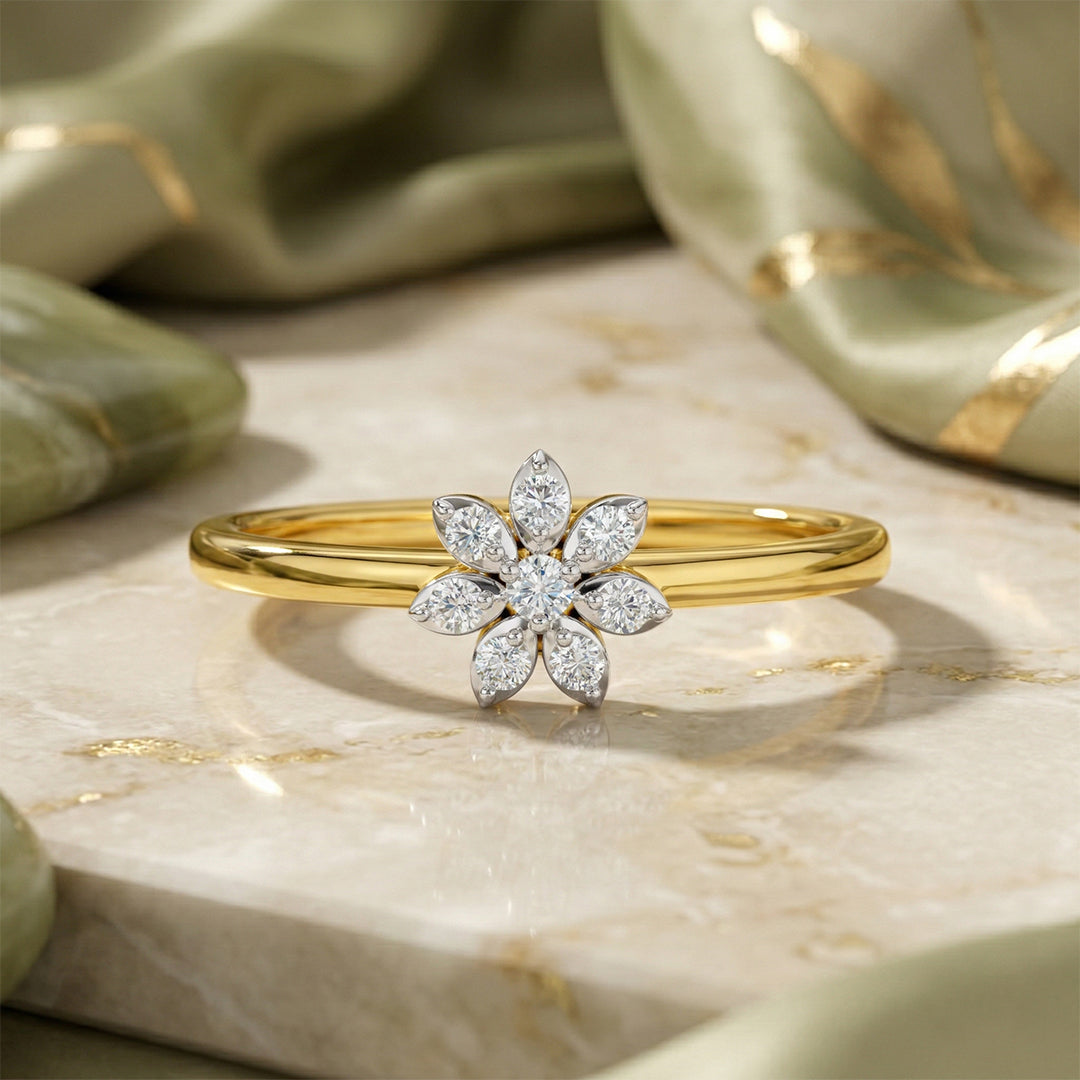 Yellow Gold Diamond Daisy Floral Ring