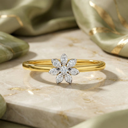 Yellow Gold Diamond Daisy Floral Ring