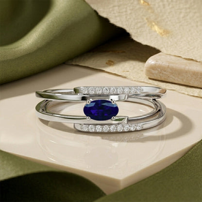 White Gold Sapphire Diamond Orbital Ring