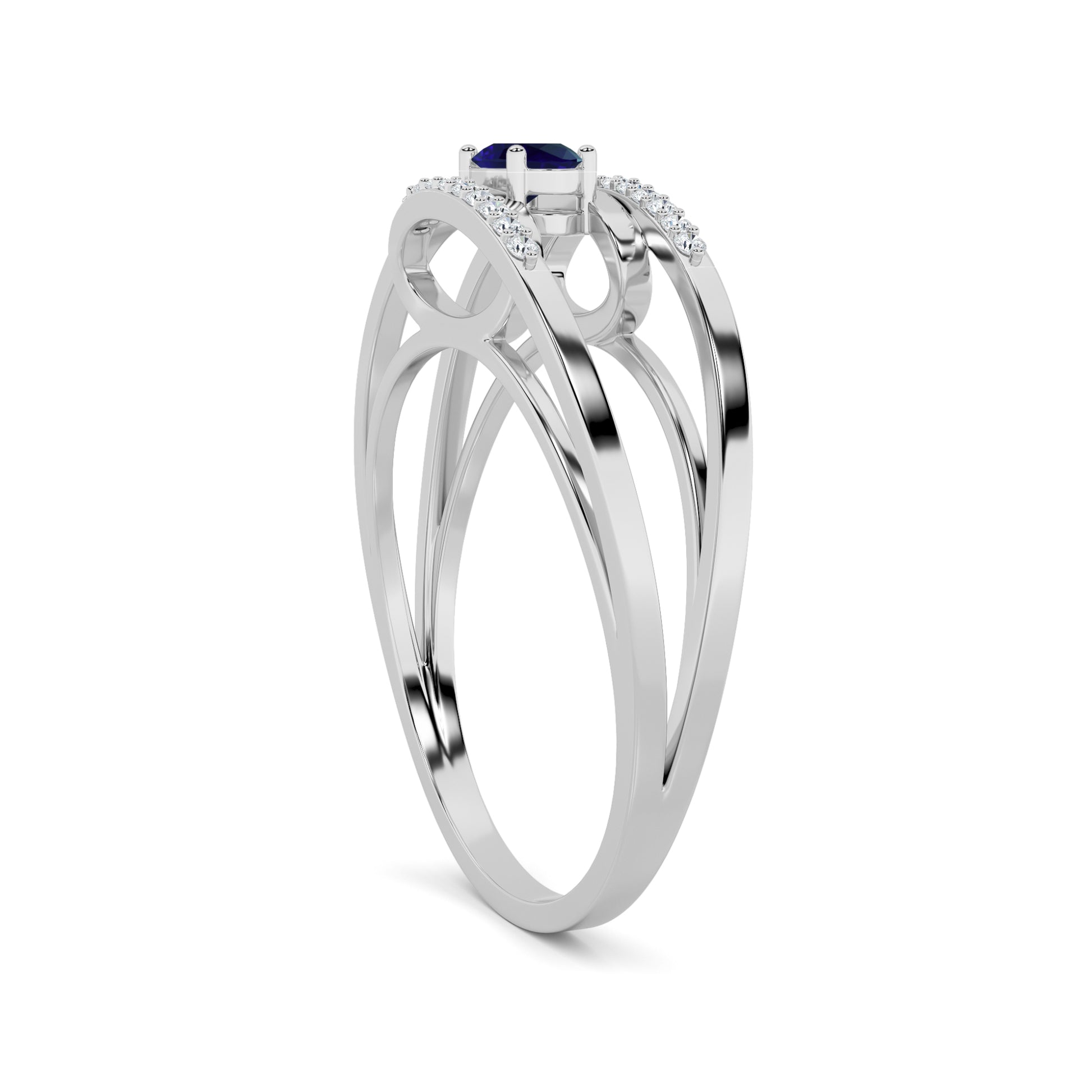 White Gold Sapphire Diamond Orbital Ring