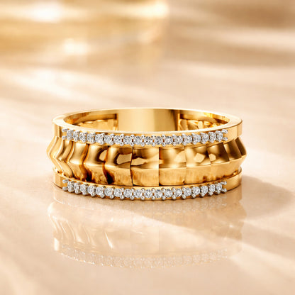 Sculpted Wave Diamond Band Ring 14K Yellow Gold