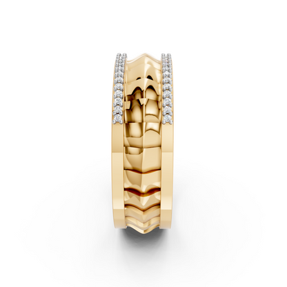 Sculpted Wave Diamond Band Ring 14K Yellow Gold