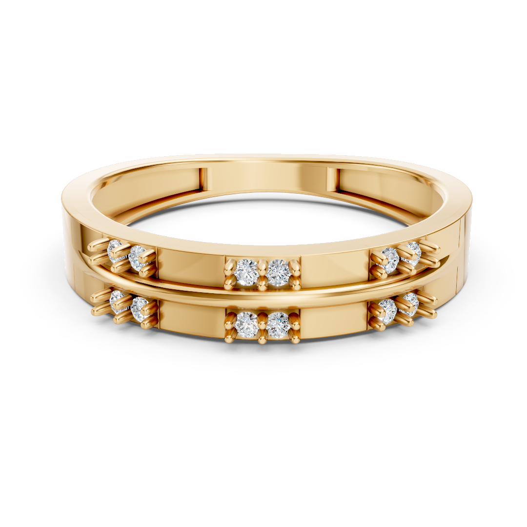 Yellow Gold Double Row Diamond Band Ring