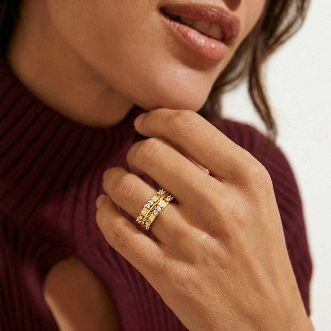 Yellow Gold Double Row Diamond Band Ring