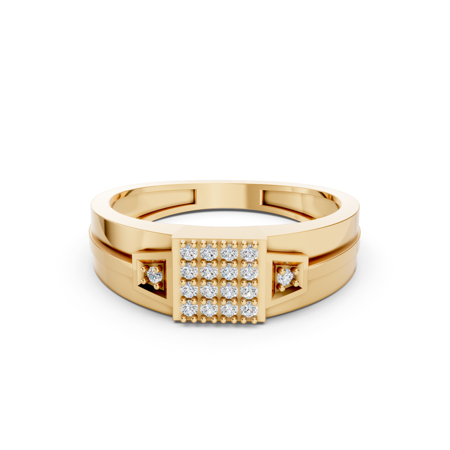 Yellow Gold Cluster Diamond Square Ring