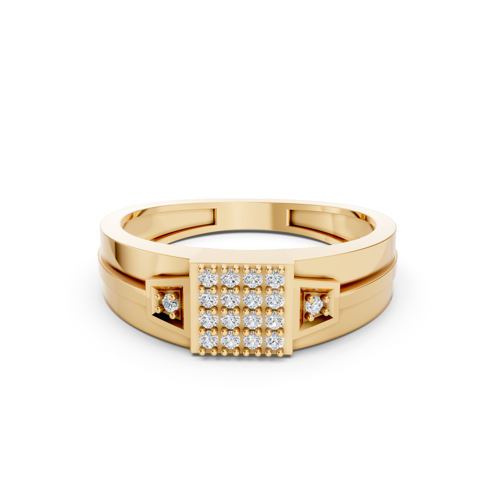 Yellow Gold Cluster Diamond Square Ring
