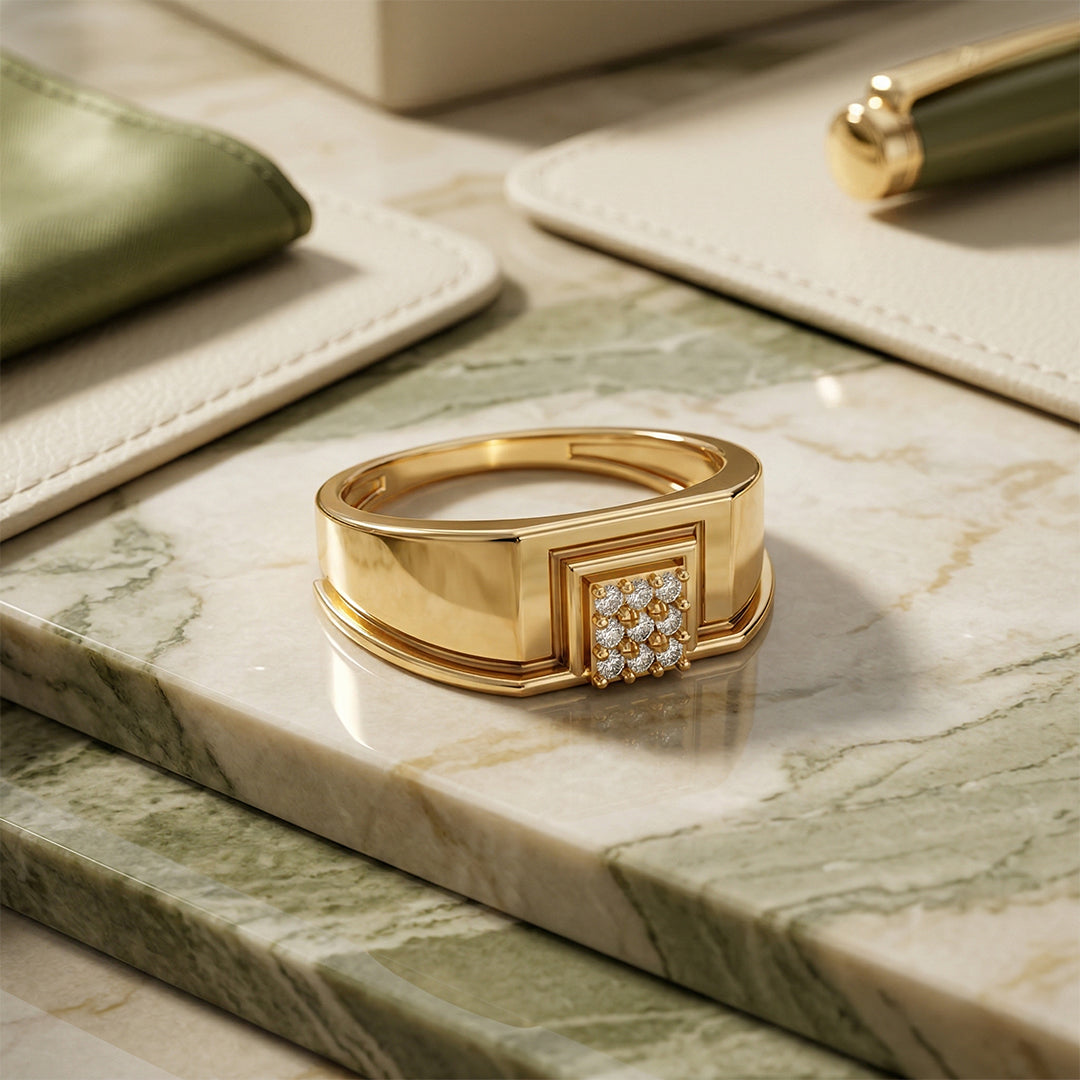 Yellow Gold Cluster Diamond Square Ring