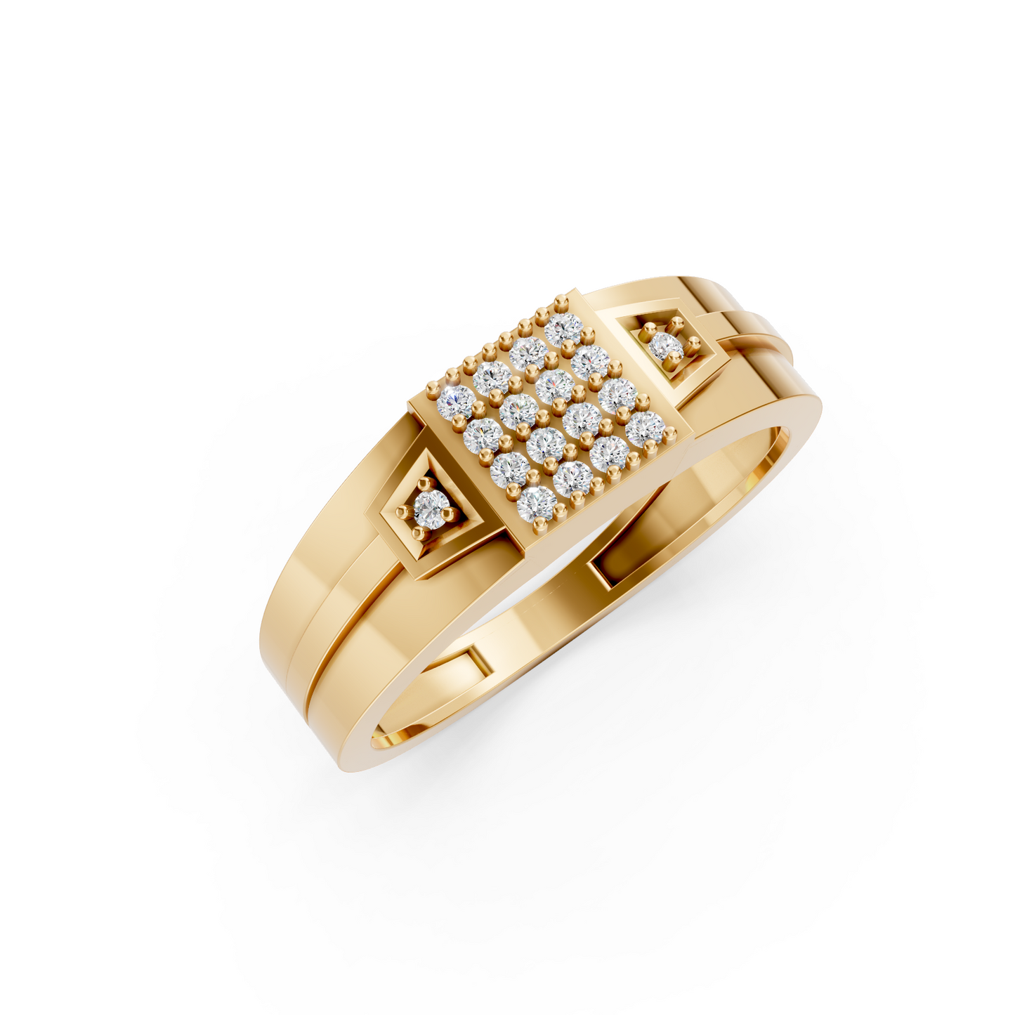 Yellow Gold Cluster Diamond Square Ring
