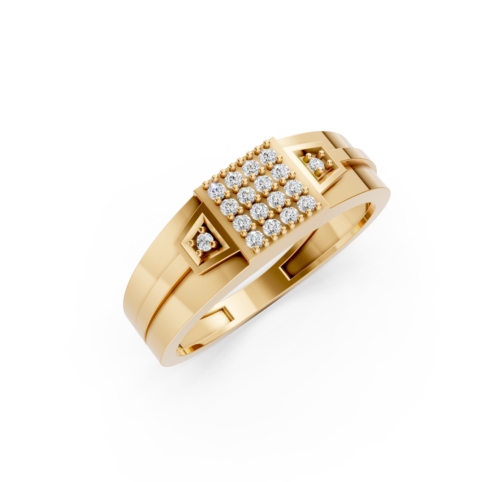 Yellow Gold Cluster Diamond Square Ring
