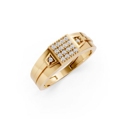 Yellow Gold Cluster Diamond Square Ring