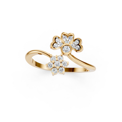Yellow Gold Dual Flower Diamond Bypass Ring