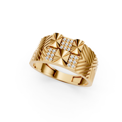 Yellow Gold Cluster Diamond Square Ring