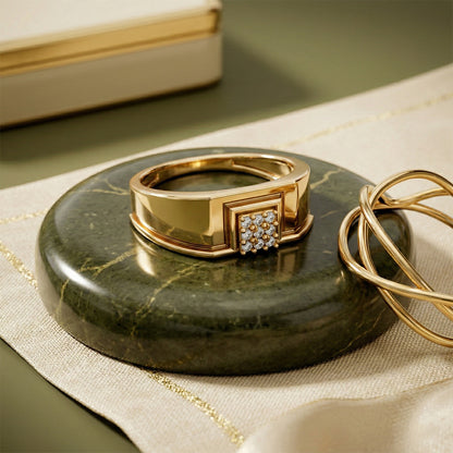 Yellow Gold Cluster Diamond Square Ring
